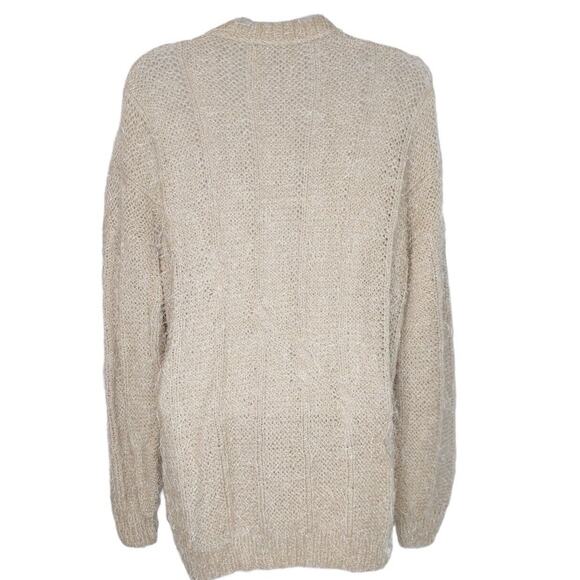 Women's M/L Hand Knit Handmade Pullover Sweater Beige Eyelash Cable Mock Neck - Picture 6 of 6